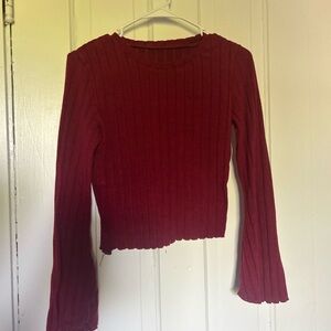 Women's Ribbed Red Long Sleeve Top
